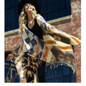Boho Southwestern Aztec Fringe Shawl Wrap Blanket Scarf Poncho-NEW